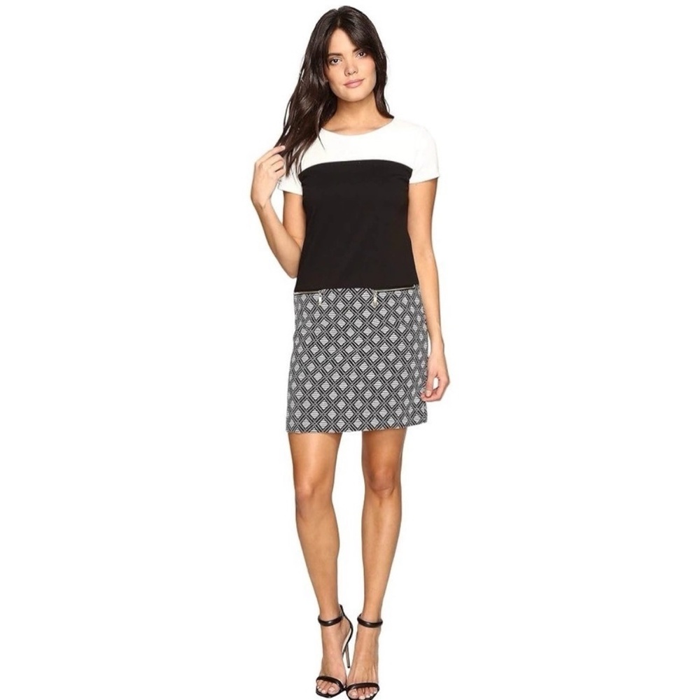 Brand New Ellen Tracy Black and White Ponte & Jacquard Dress - Size 18W